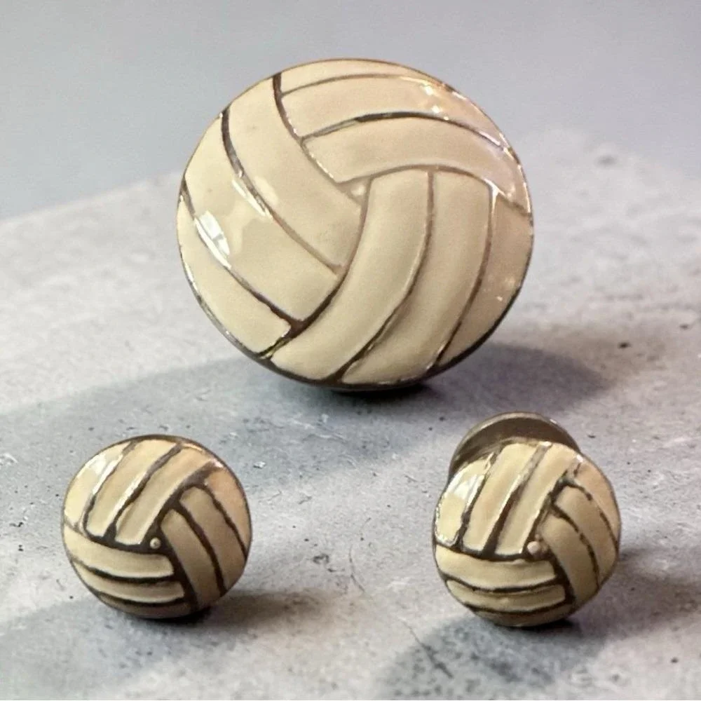 Vintage Cream Enamel Brooch & Earrings Set Retro Gold Tone‎ Jewelry
